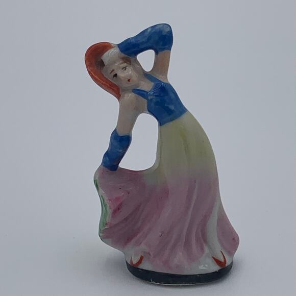 Set of 2 Occupied Japan Ladies Mini Porcelain Figurines Ball Gown Dress Vintage - Picture 2 of 12